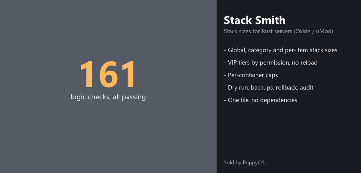 Stack Smith cover with its feature list for Rust servers